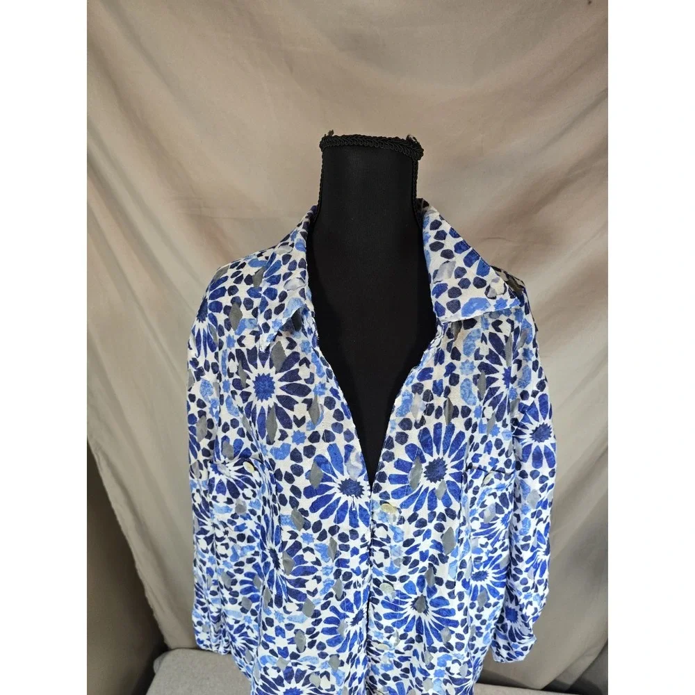 Ruby Rd Womens Blue Patterned Button Up 22W - Picture 2 of 8